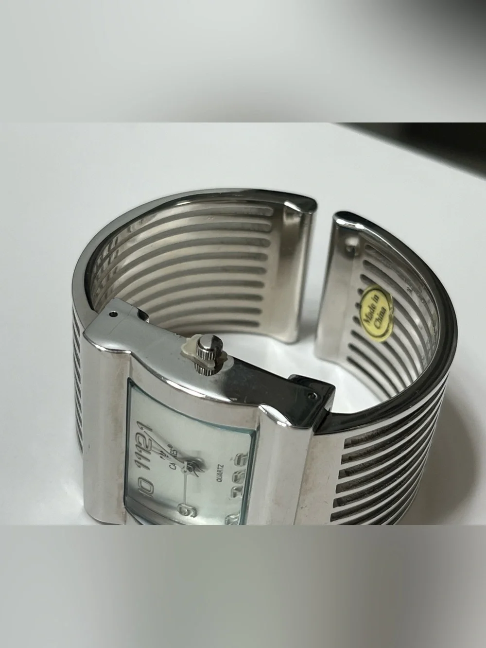 Cannes Silver Cuff Quartz Watch Bracelet - New Battery
